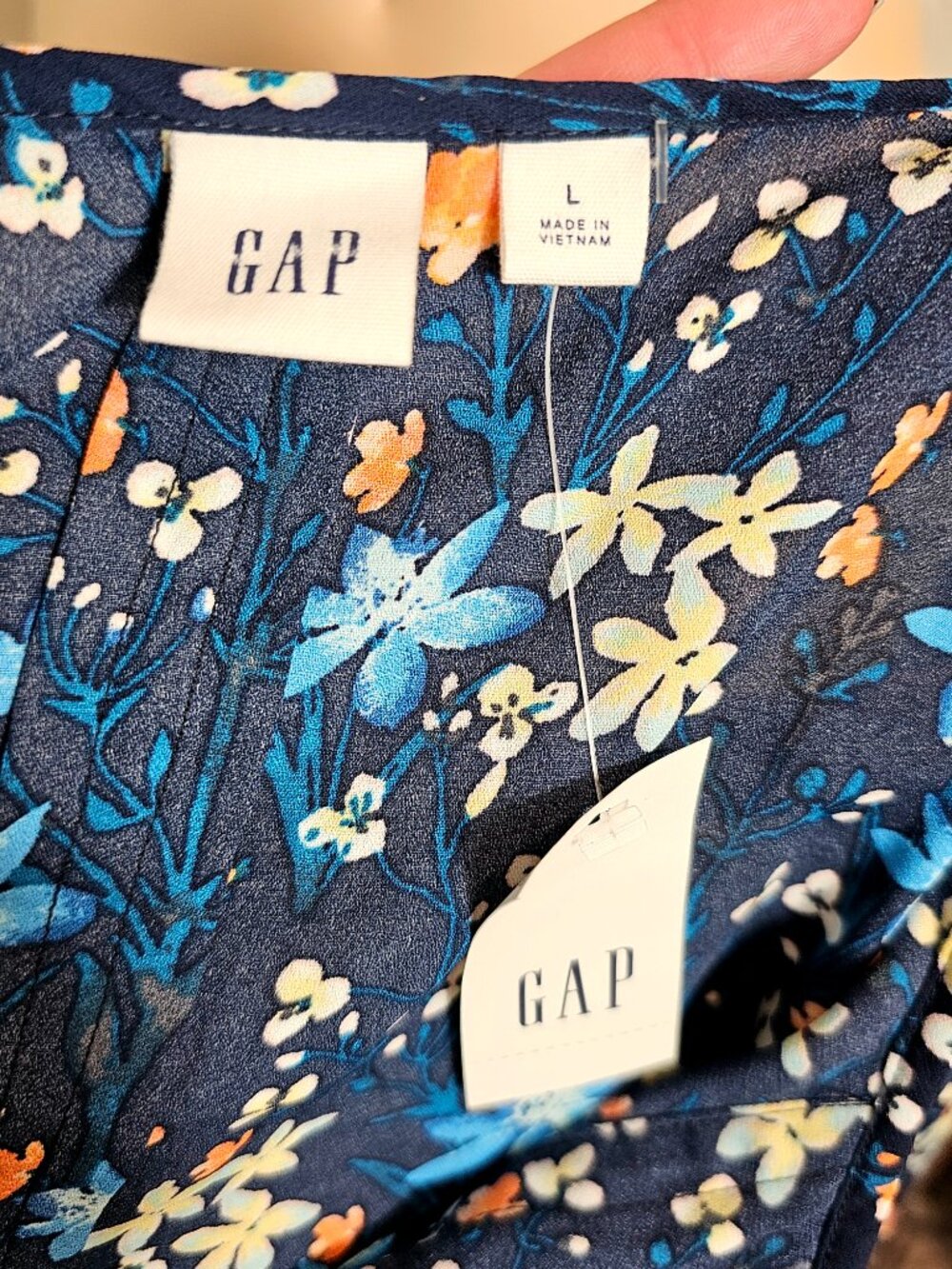 Gap Navy Floral Boho Blouse Size L NWT Long Sleeve Peplum - Picture 9 of 11
